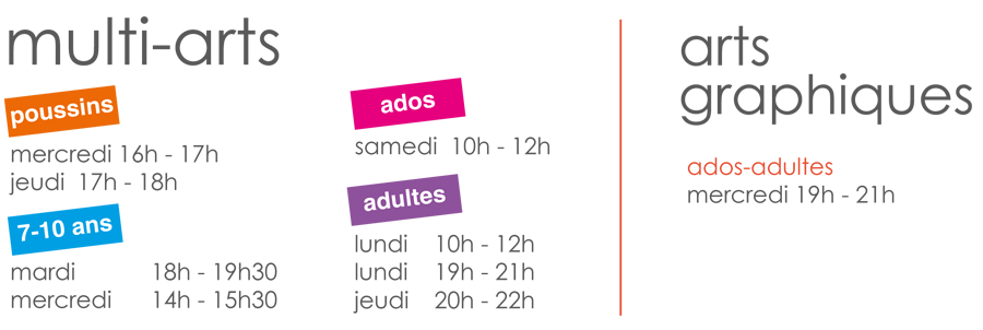 horaires pool d'art cours artistiques 2017